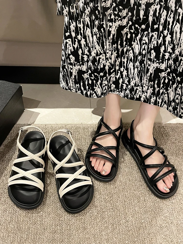 

Сандалии женские в стиле ретро, универсальные кроссовки на танкетке, ремешок на щиколотке, каблук средней высоты, модная обувь бежевого цвета, на лето