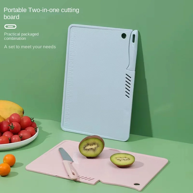 

Portable 2-in-1 Chopping Board Stainless Steel Fruit Knife Picnic Kitchen Complementary Food Multi-function Chopping Board Knife