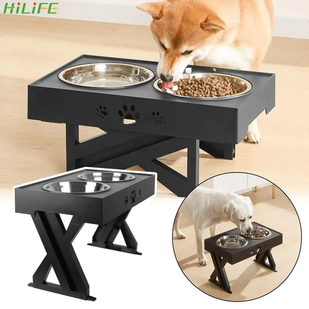 

Foldable Pet Feeding Dish Bowl Stainless Steel with Stand Adjustable Height Dogs Double Bowls Medium Big Dog Food Water Feeder