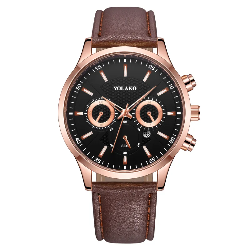 

Business Quartz Watch For Men Casual Brown Leather Digital Date three-eye men's Wrist Watches Erkek Kol Saati Relogio Masculino