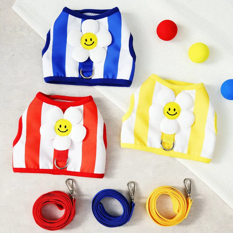 

Роскошный комплект поводок и шлейка для собак аксессуары для собак подсолнухи полосатый костюм для собаки Бишон Чихуахуа всесезонный жилет поводок для собак