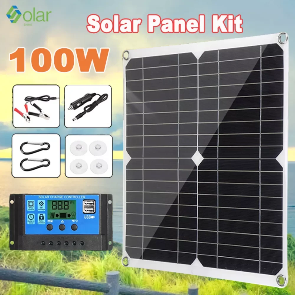 

100W Solar Panel 12V DC USB Portable Fast-charging Emergency with 10-60A Controller Solar Outdoor Battery Charger for Car Yacht