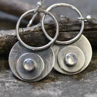 vintage hollow round metal hook dangle earrings for women tribal antique silver color transparent white moonstone earrings