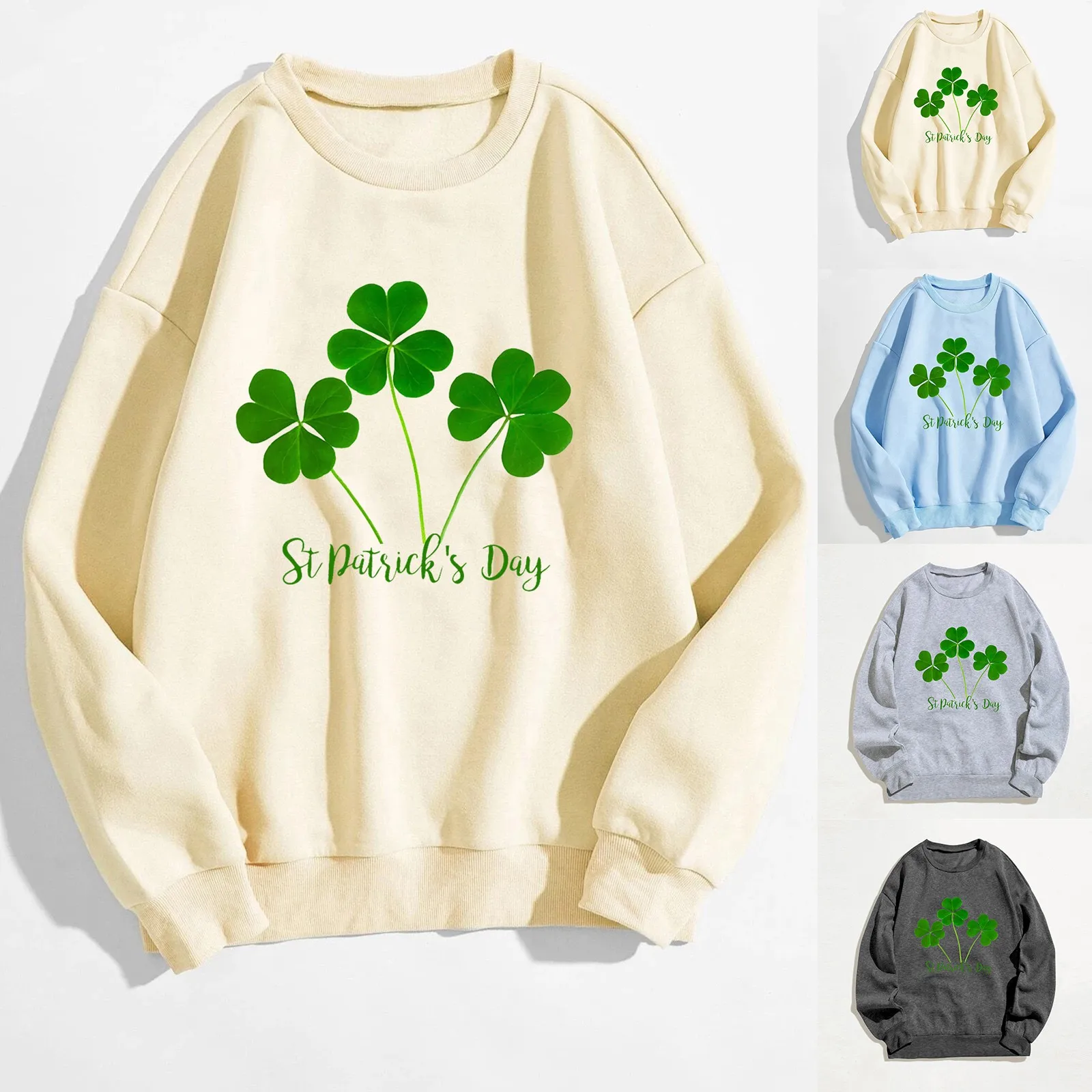

St Patricks Day Womens Casual Long Sleeve Crew Neck Letter Printed Pullover Hoodless Ethnic Hip- casual preppy style