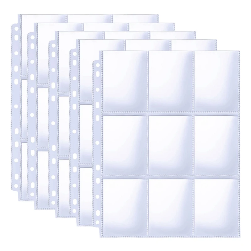 

Trading Card Sleeve Pages 9 Pocket Trading Card Storage Album Pages 11 Holes Fit 3 Ring Binder