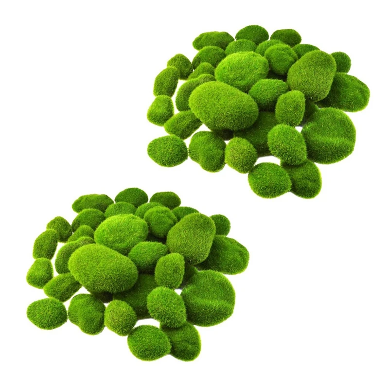 

64PCS 5 Size Artificial Moss Rocks Decorative Green Moss Balls Fake Moss Decor For Floral Arrangements Gardens