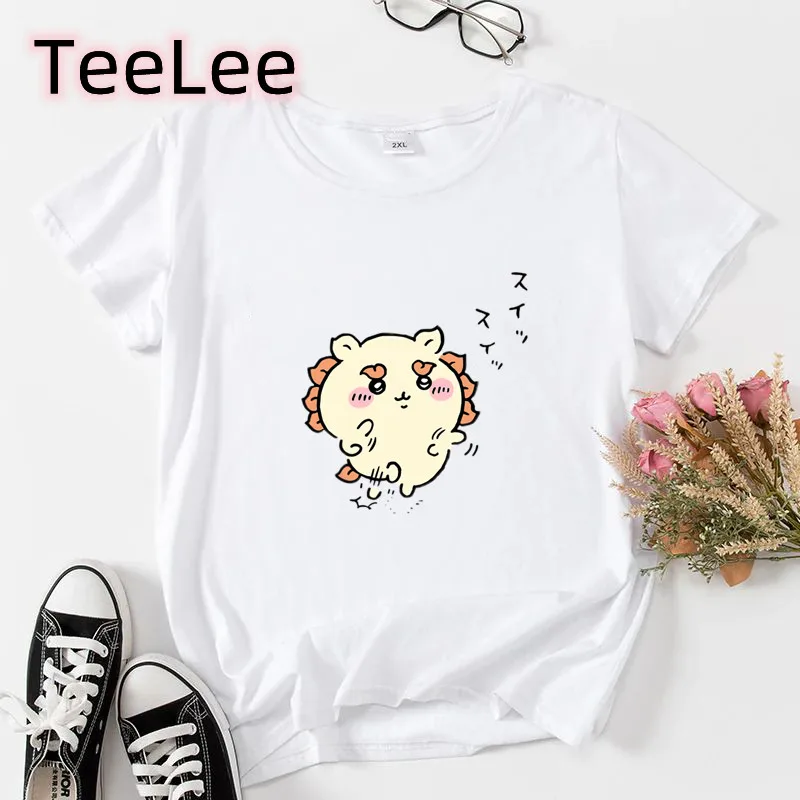 

Футболки в стиле аниме Kawaii Chiikawa, одежда в эстетике Y2k, футболки с графическим рисунком для девочек, летние милые топы с мультяшным рисунком, повседневная женская одежда с круглым вырезом