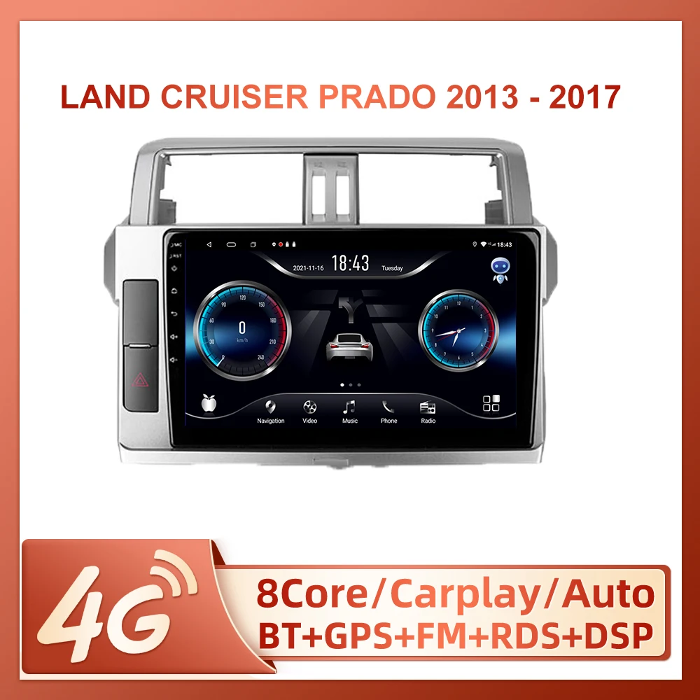 

JIULUNET For Toyota Land Cruiser Prado 150 2013 - 2017 Car Radio Ai Voice Carplay Multimedia Video Player Navigation GPS 2din
