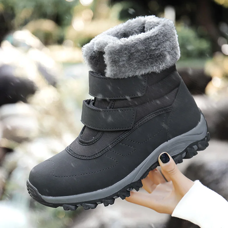 

Winter Woman's Stylish Snow Boots High-top Warm Lining Anti-skid Shoes Outside Casual Slip-on Black Gray Footwear