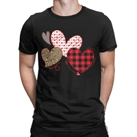 leopard print red plaid love hearts t shirt for men valentine day creative pure cotton tees short sleeve t shirts clothing
