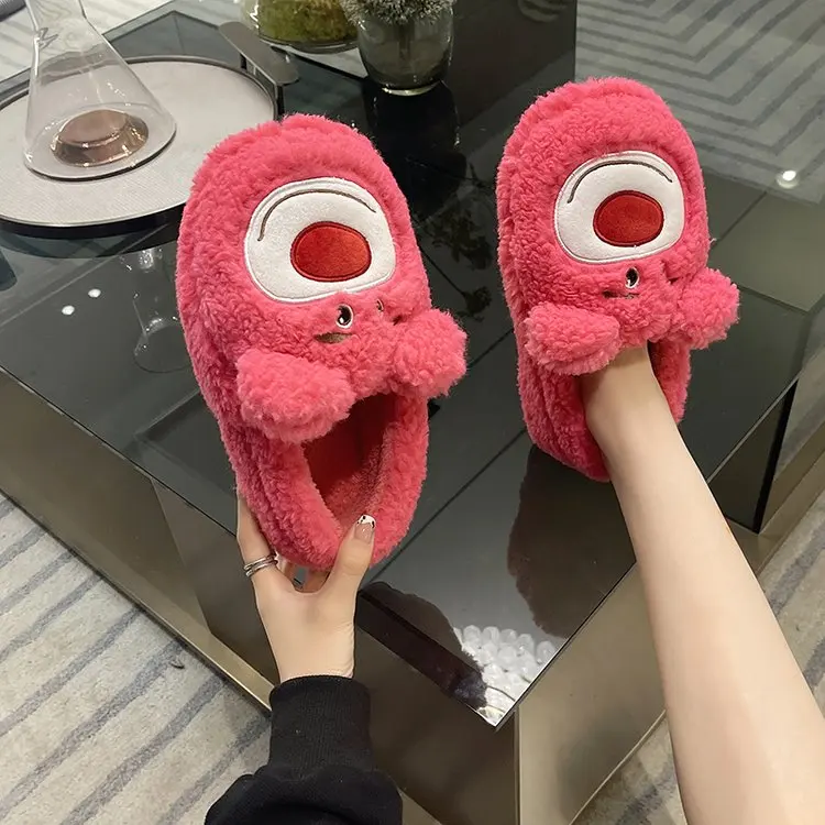 

2022 плюшевые туфли, Симпатичные хлопковые туфли с клубничным медведем, женские домашние удобные тапочки на толстой подошве, милые