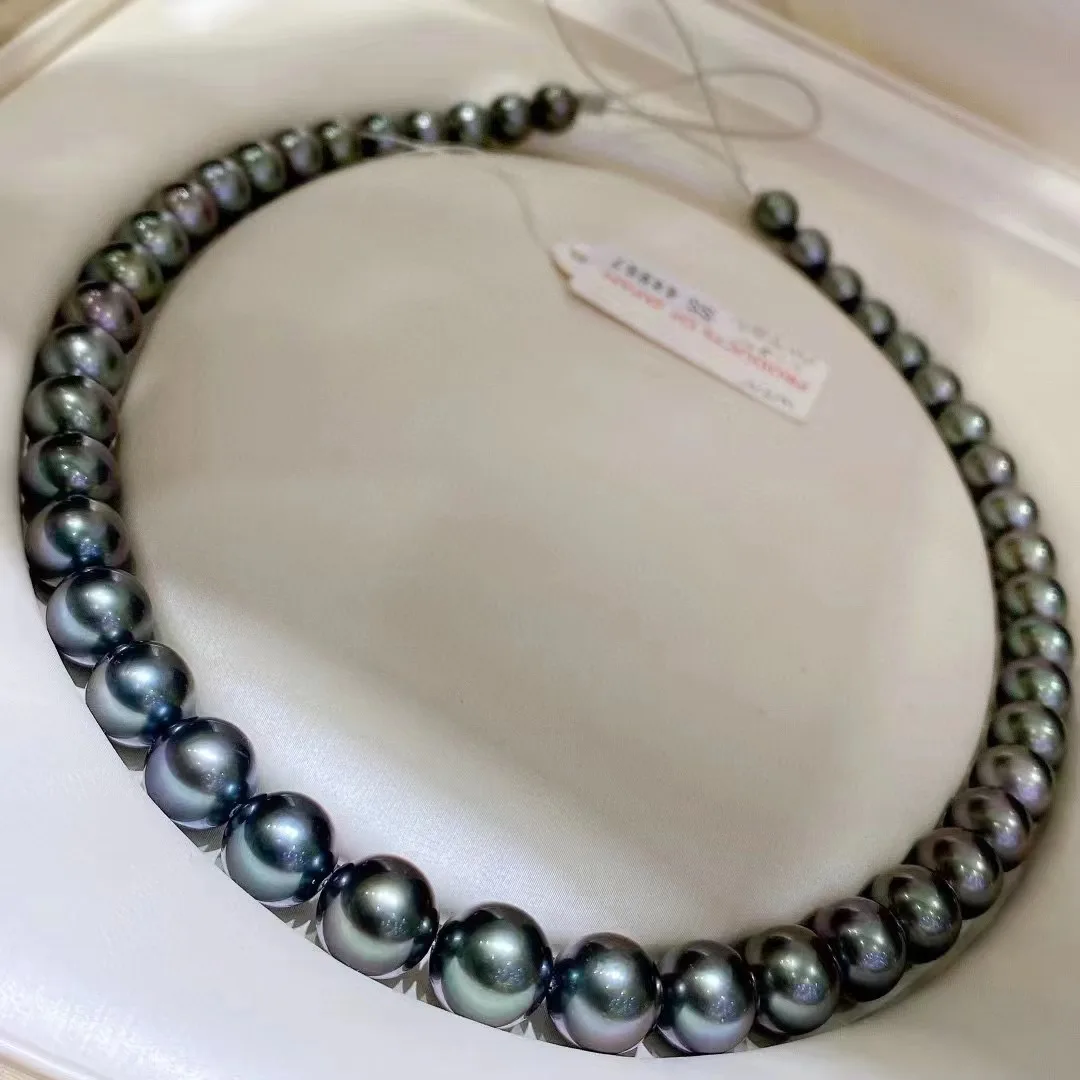 

Огромное очаровательное круглое ожерелье 18 дюймов 10-12 мм натуральное Южное море подлинное черное Павлин круглое ожерелье Бесплатная доста...