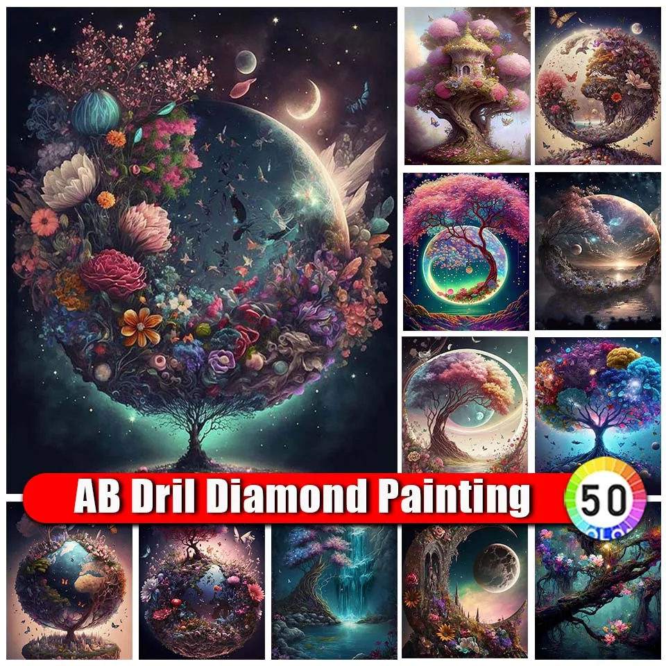 

Zipper Bag AB Diamond Painting Tree Flower Full 5d Mosaic Diamond Embroidery Landscape Picture Diy Rhinestone Home Decor Gift
