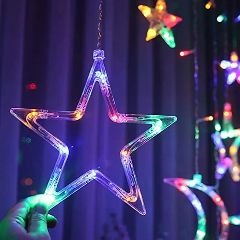 LED Christmas Lights USB/ Battery Remote Control Moon Stars Curtain Garlands Fairy String Light for Xmas Party Home Decor | Лампы и