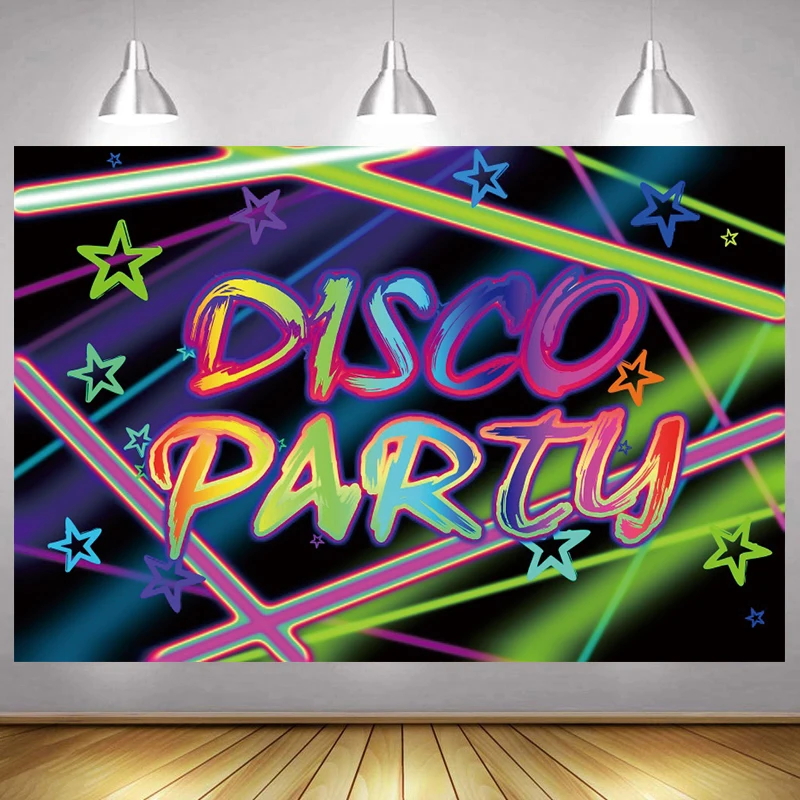 

Disco Party Backdrop Hip Hop 80S 90S Party Dance Let's Glow Crazy Shining Neon Night Decoration Photography Backgrounds Banner