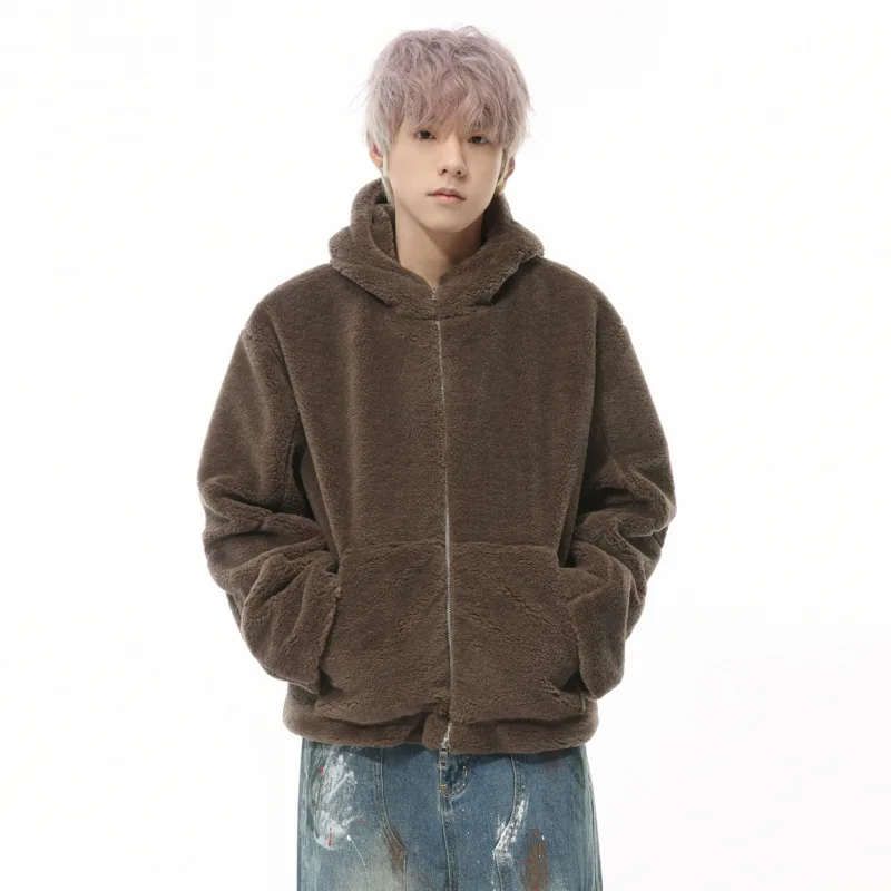 Нишевый дизайн мужские флисовые куртки с капюшоном однотонная свободная одежда