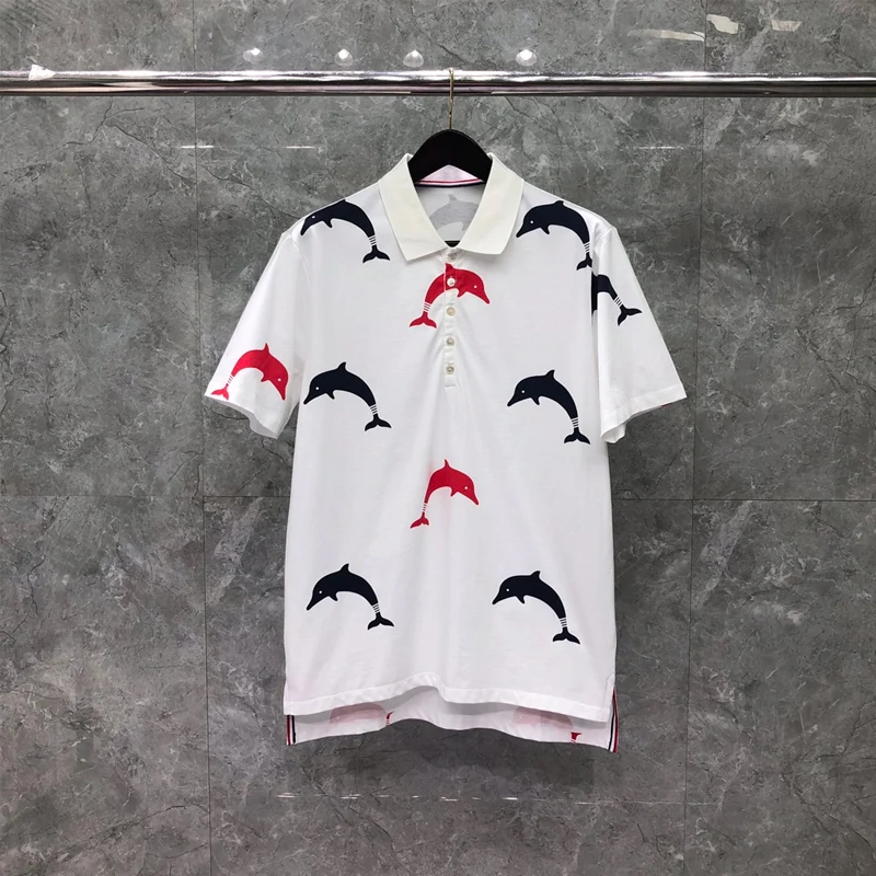 

TB THOM T-shirts High Quality Casual Custom Men Women Wholesale Clothing White Dolphin Printed Designs Polo Sweatshirt