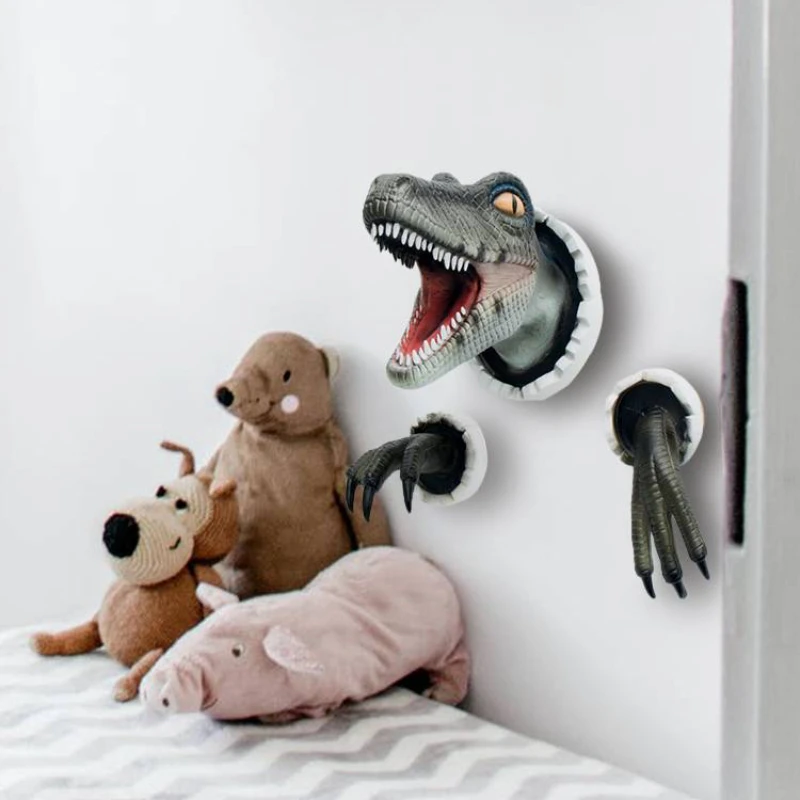 

3D Wall Decoration Dinosaur Ornaments Dinosaur Simulation Statue Figurine Velociraptor Set Resin Wall Stickers Room Decoration