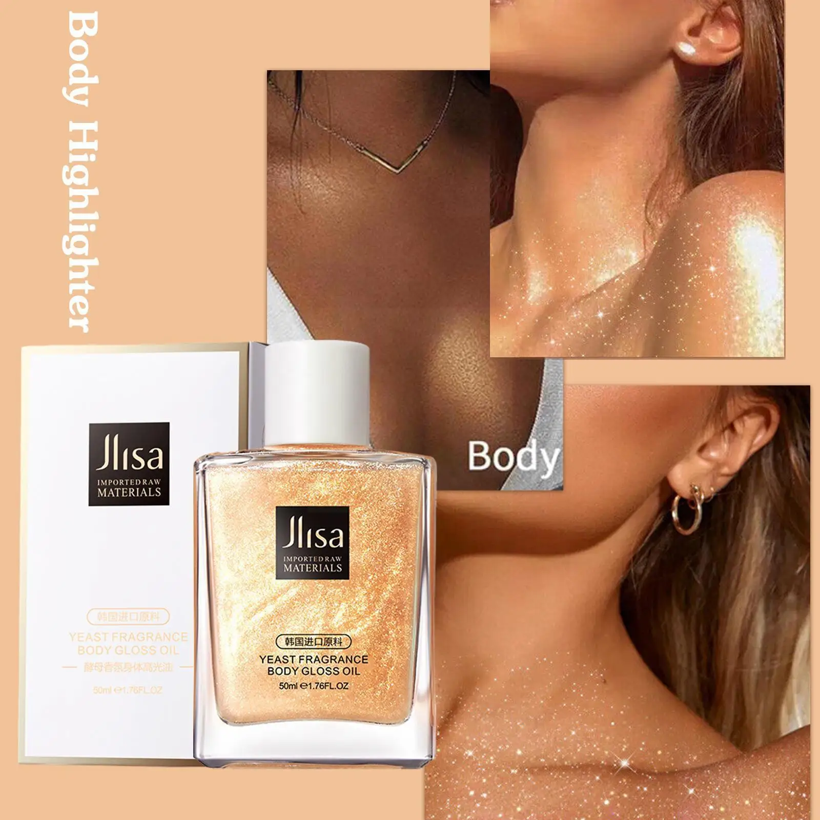 

Body Highlighter Body Shimmer Oil Shining Gold Glitter High Body Liquid Brighten Facial Diamond Gloss Highlighter Liquid Ma E6N9