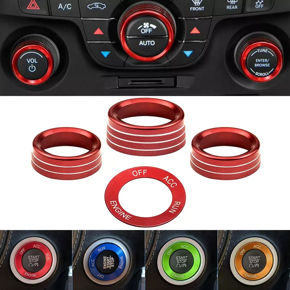 

Car Interior Air Conditioning Control Radio Knob Engine Start Stop Button Switch Cover Trim for Dodge Challenger 2015-2021