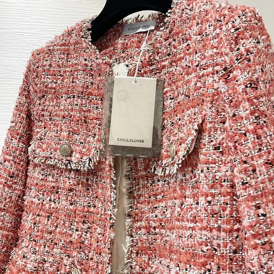 Твидовый пуховик на белом утином пуху зиму 2024 красная куртка с длинными рукавами