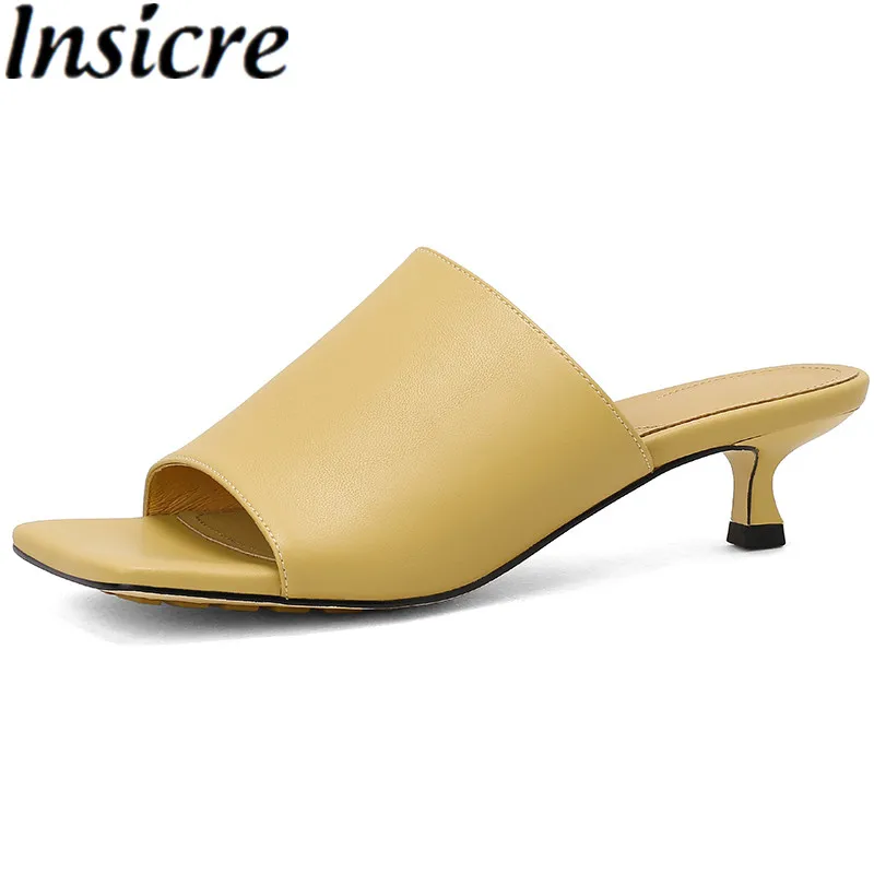 

Босоножки Insicre женские с открытым носком, классические туфли из коровьей кожи, на тонком среднем каблуке, желтые, лето 2022