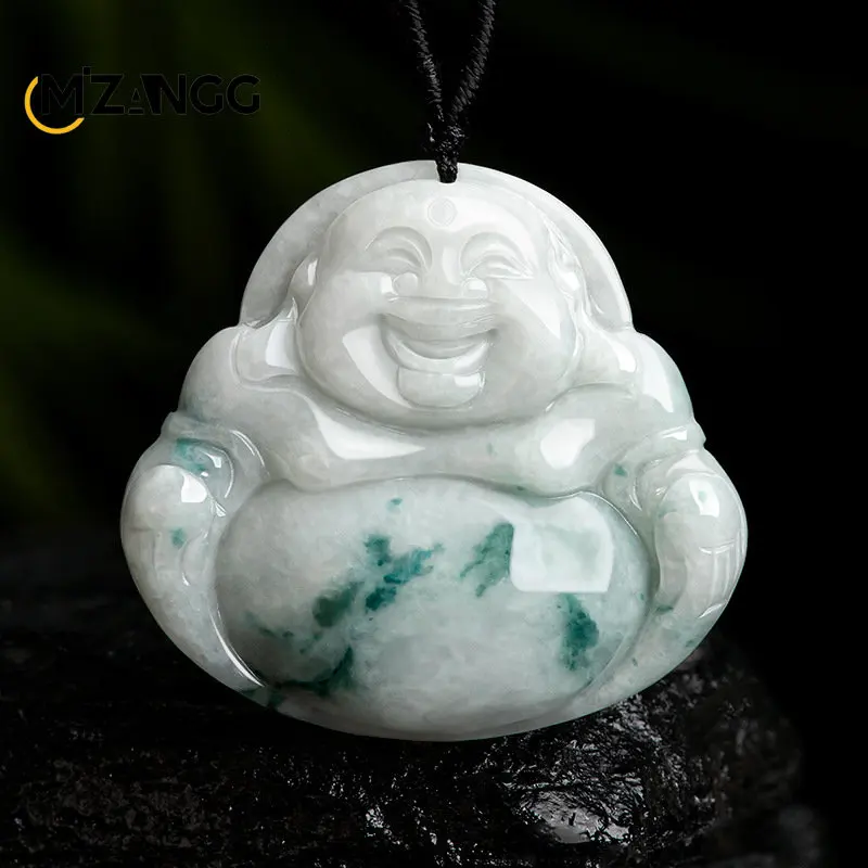

Натуральный ядеит класса А из Мьянмы, плавающий цветок, большой живот, кулон Будды Майтреи, ледяной нефрит, мужской и женский амулет на удачу, кулон