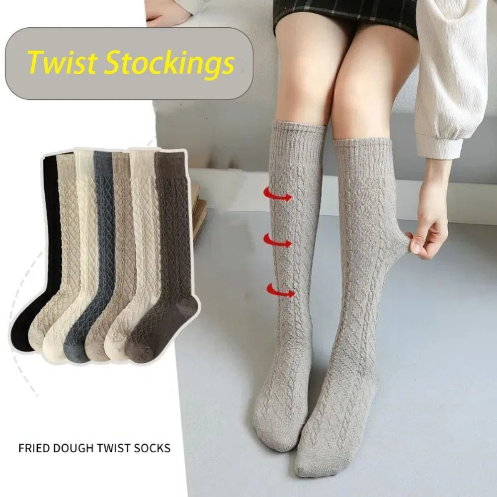 Сплошные цветные толстые крученые чулки женские теплые JK длинные носки до