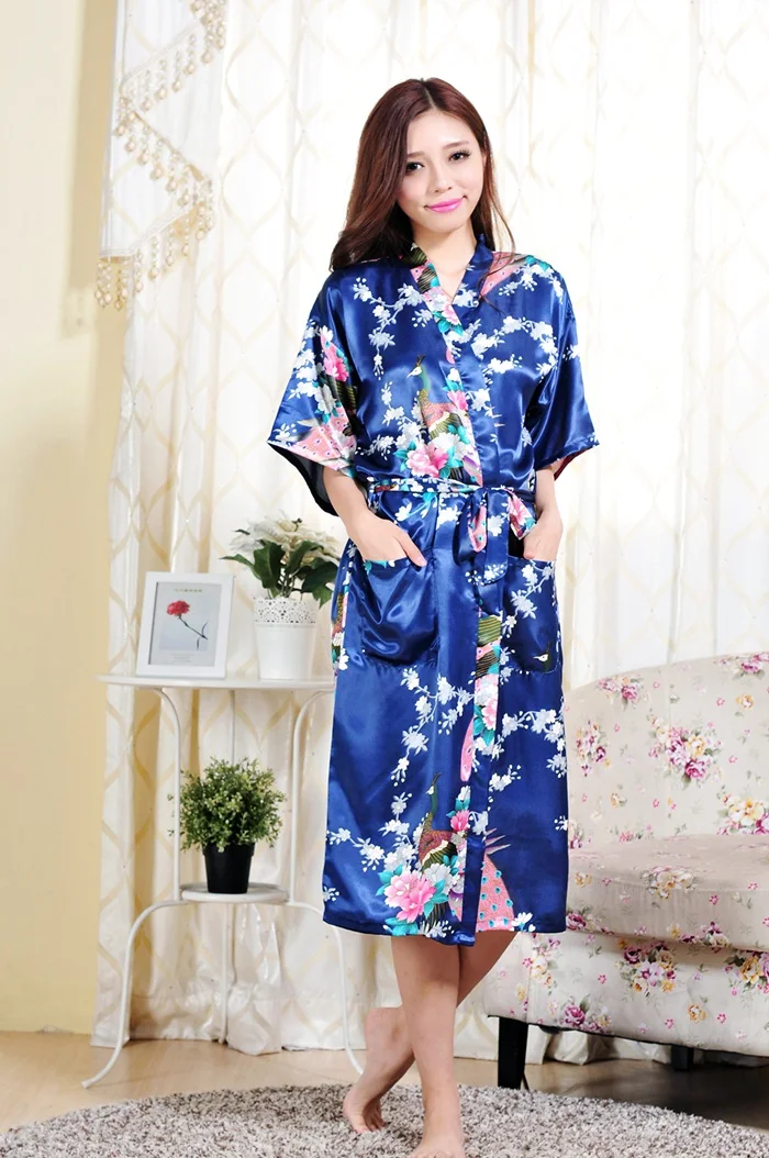 2019 Plus Size S-6XL Women Long Robe Print Flower Peacock Kimono Bathrobe Gown Bride Bridesmaid Wedding Robes Sexy Clothes Dress