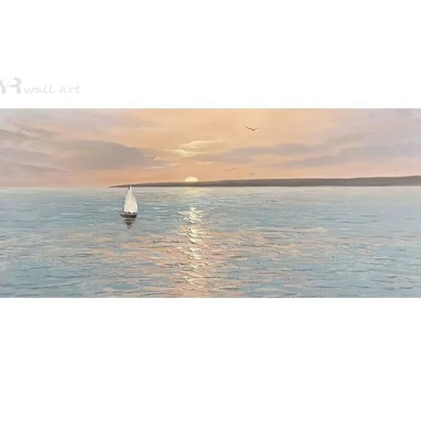

Абстрактная пляжная Картина Закат пейзаж ручной работы Картина маслом украшение для дома картина для спальни столовой гостиной дивана роспись