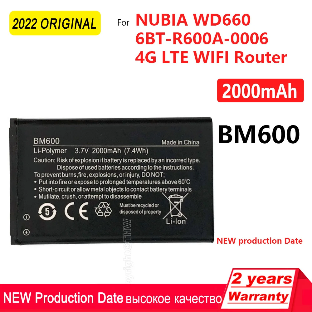 

100% Original 2000mAh BM600 Battery For NUBIA WD660 6BT-R600A-0006 3.7V 7.4WH High Quality Batteries