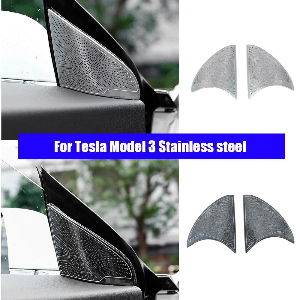 

For Tesla Model 3 2018-2021 Stainless steel Car Front A column Sound speaker Panel decor Cover Trim Auto styling Accessories