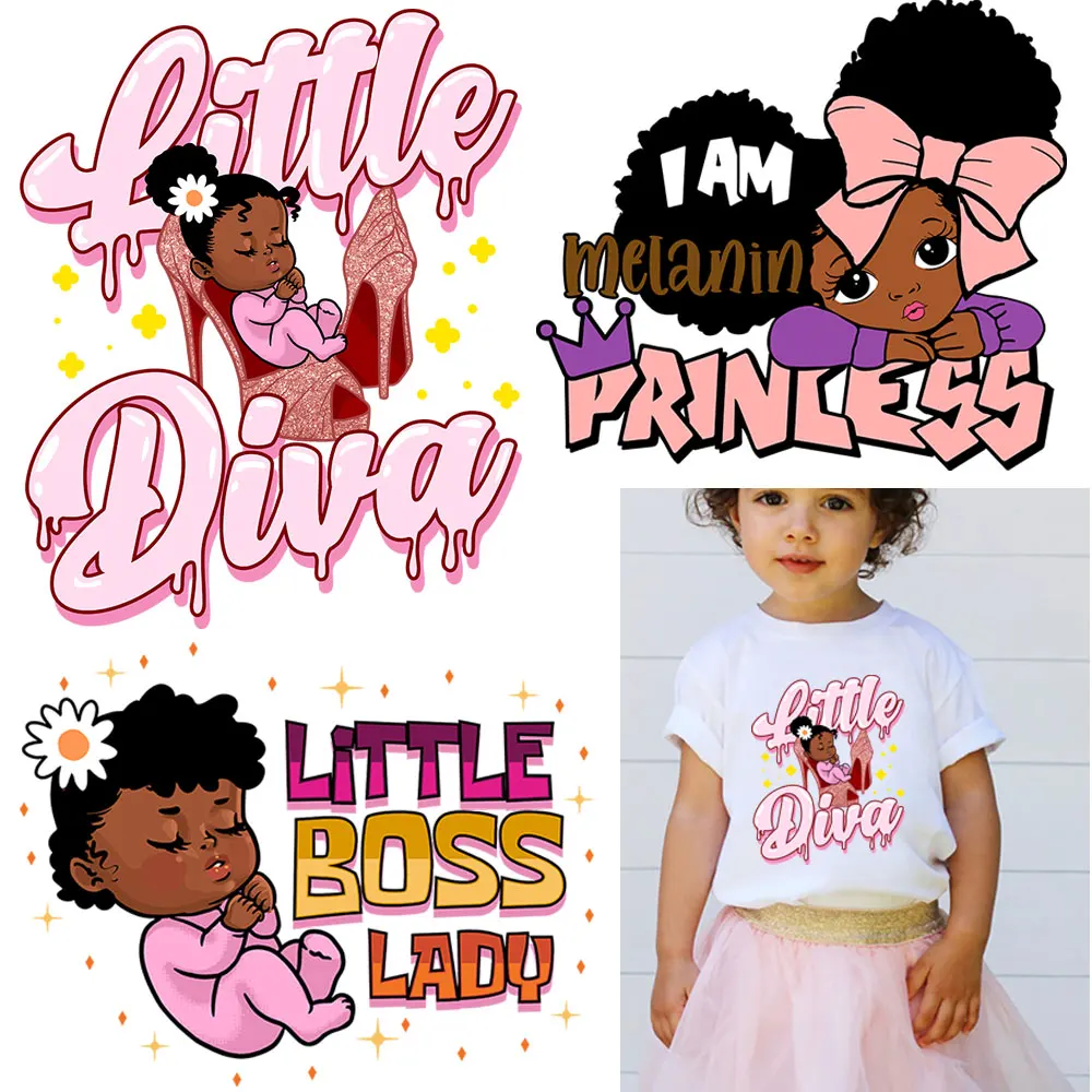 

African Pink Girl Thermal Stickers On Clothes Heat Transfer Patch For Kids Women T-Shirts Dress Applique Washable Iron On Patch