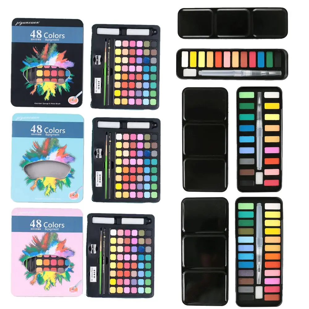 

12/18/24 Colors Watercolor Paint Set , Steel Box Plate Design with Brush , Professional Student Art Supplies for School Kids