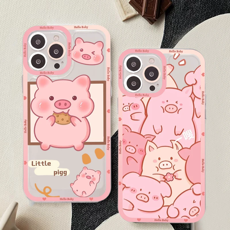 

Cute Pink Pig Cartoon Phone Case For iPhone 13 14 Pro Max XS XR 12 11 Pro 13 Mini 6 7 8 Plus Soft Clear Back Cover