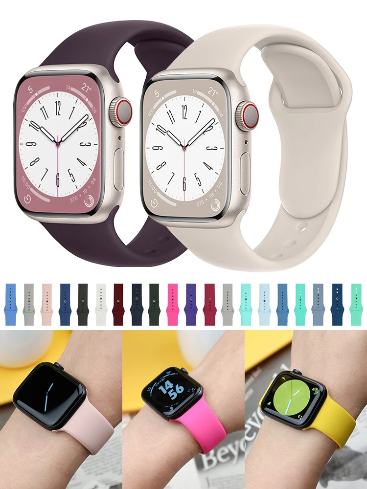 

Silicone Strap For Apple Watch Band 44mm 40mm 45mm 41mm 49mm 42mm 38mm 44 45 MM Sport bracelet iwatch Series 8 Ultra 7 se 3 4 6