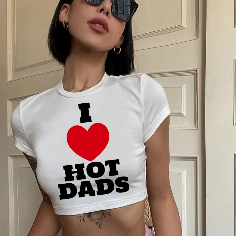 

i love hot dads hippie graphic goth crop top Woman graphic aesthetic Kawaii goth clothes