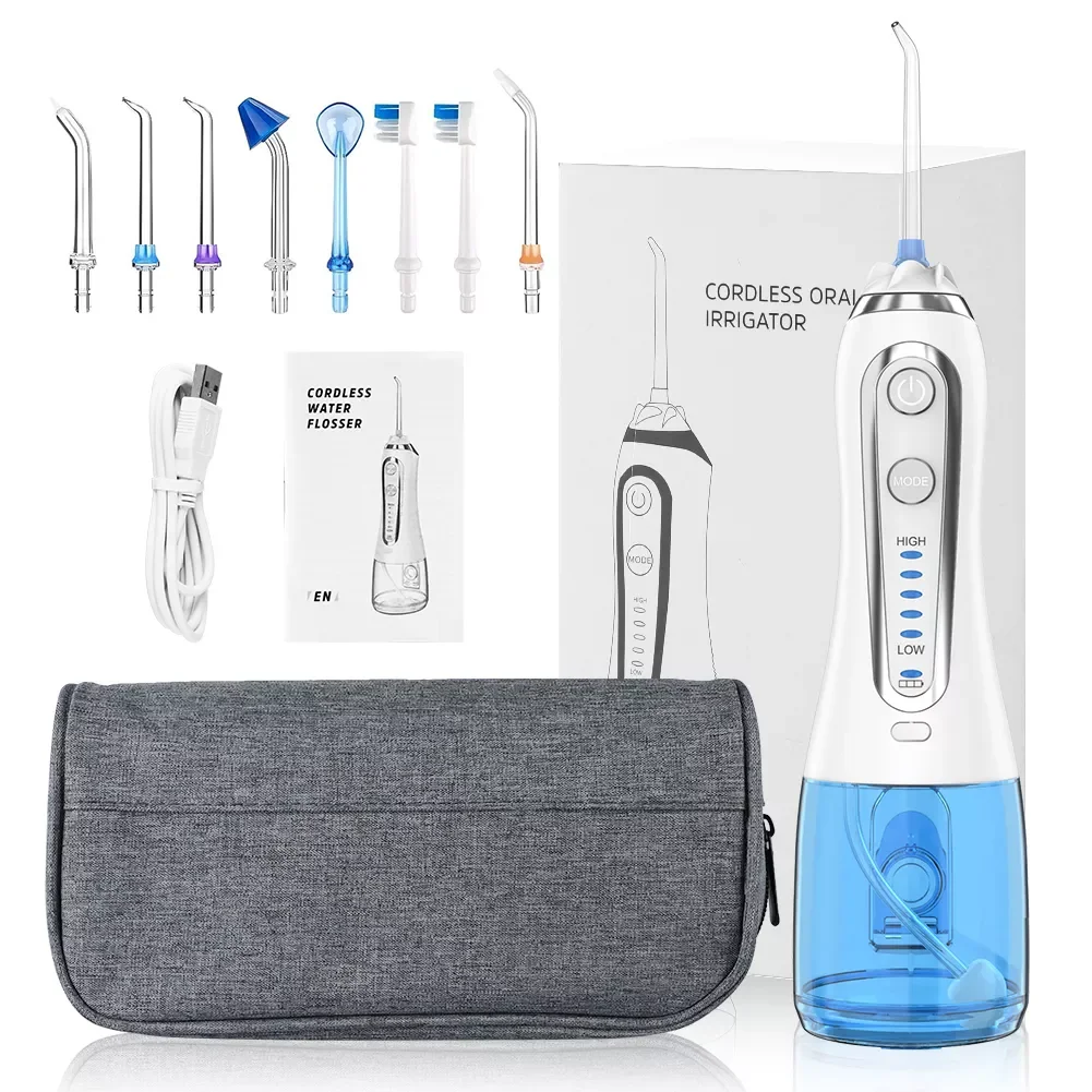 5 Mode Oral Irrigator USB Dental Floss Portable Dental Water Flosser Jet 300ml Irrigator Dental+ Nasal Wash Cleaner+ Bag + 8 Jet enlarge