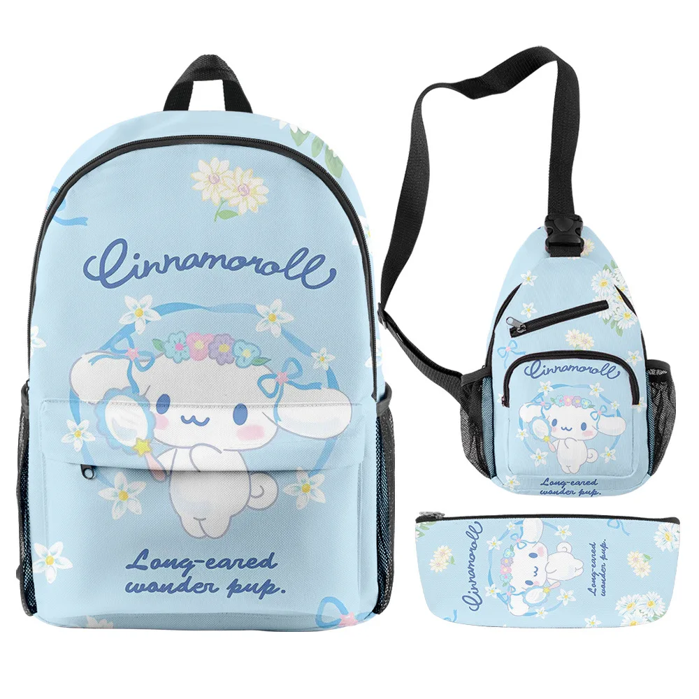 

Three-piece Set of Sanrio Kuromi Cinnamon Dog Schoolbag Backpack Messenger Bag Pencil Bag Boys and Girls Birthday Gift