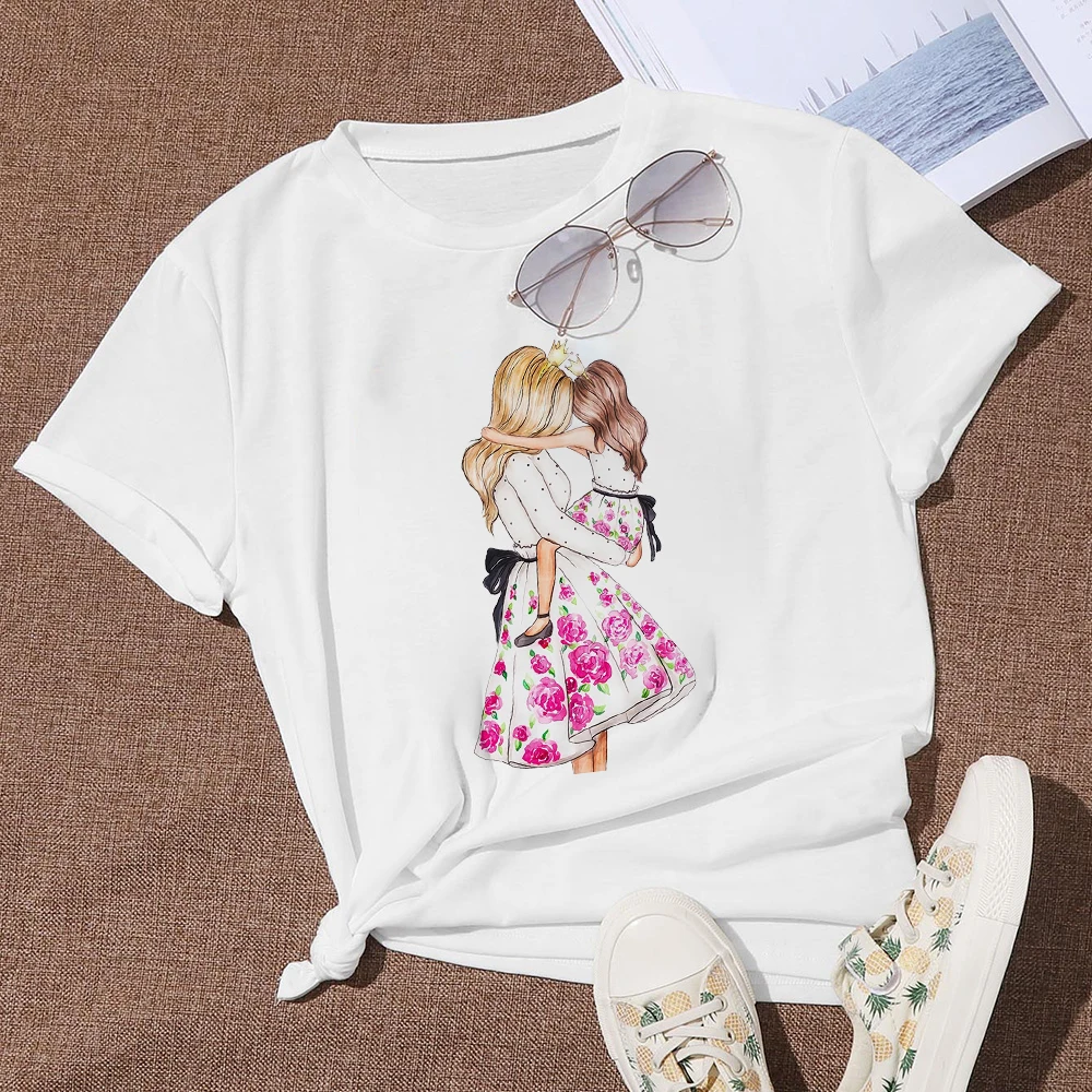 

2022 New Arrival Tops Women's Tshirt Mother Daughter Cute Print Fashion Short Sleeve Casual Hipste White Crew Neck High Quality