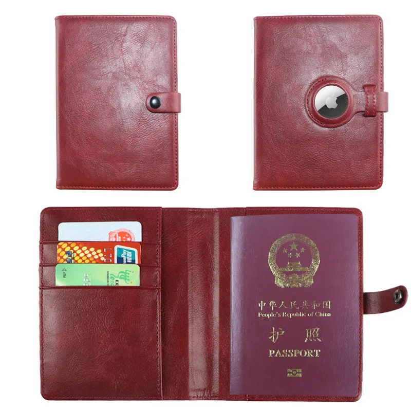 AirTag Passport Holder Genuine Leather Passports Cover Wallet with Multiple Card Holders for Men and Women