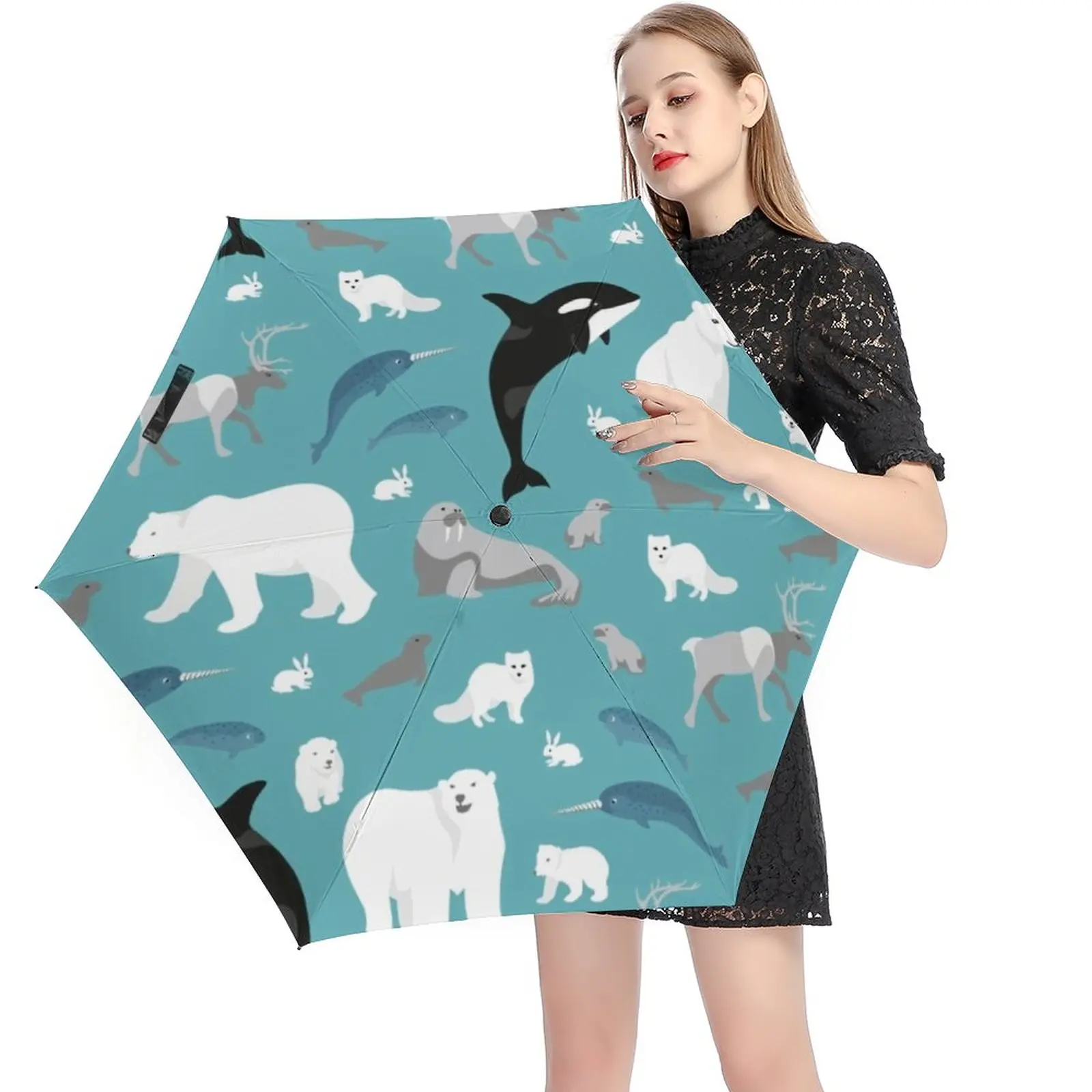

Arctic Animal Print 5 Fold 6 Ribs Umbrella Polar Bear Mini Pocket Umbrella Wind Proof Umbrellas for Men Women