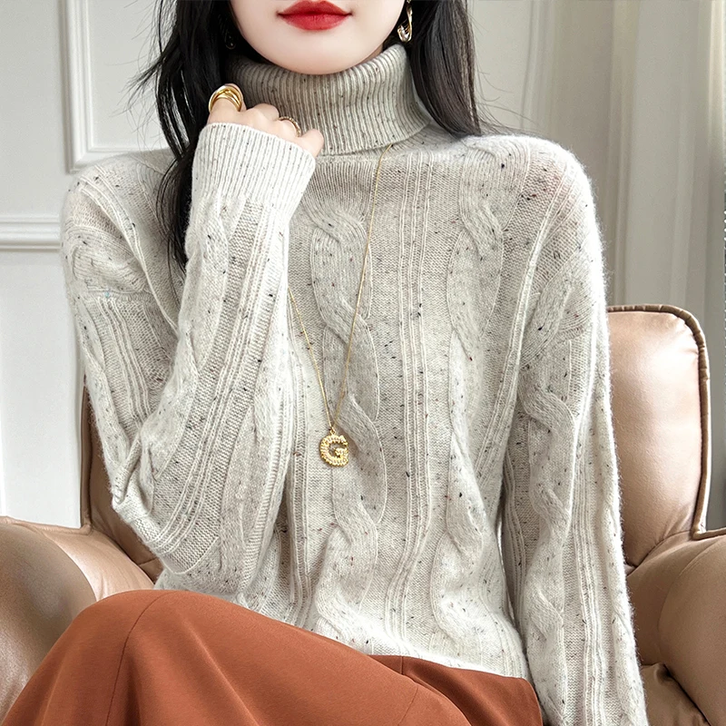 Свитер женский с высоким воротником Осень-зима 2024 новинка 100% шерсть кашемир