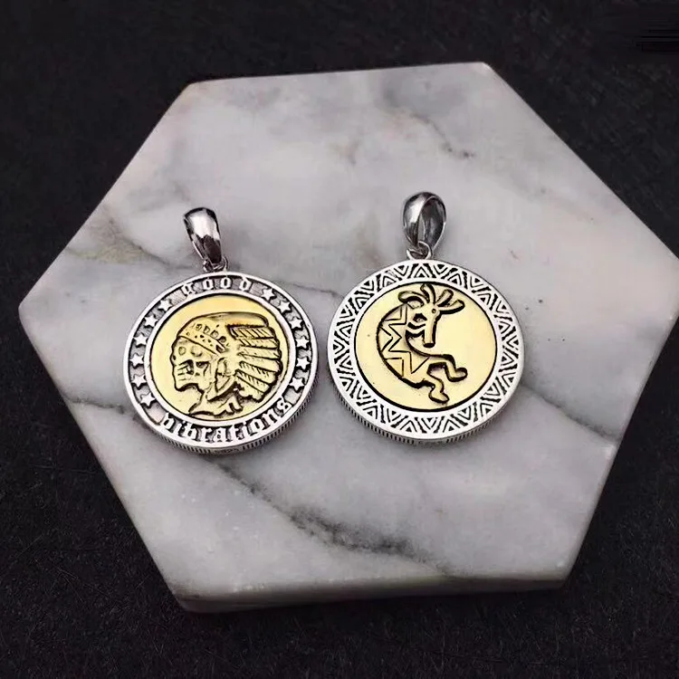 

S925 pure silver personality indians COINS with necklace pendant male fashion female pendant