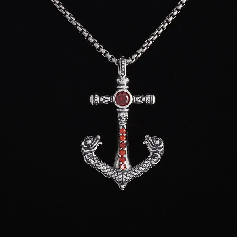 

Skull Anchor Inlaid Zircon Necklace Rebel Punk Retro Viking Viking Pendant Hip Hop Jewelry Accessory for Men and Women