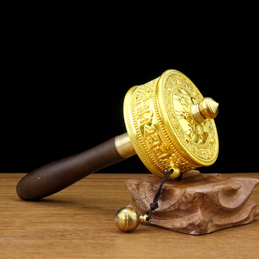 

Muy Bien Tibetan Style Prayer Wheel Mini Six-character Mantra Hand-cranked Prayer Wheel Alloy Ward Off Evil Buddhist Tools