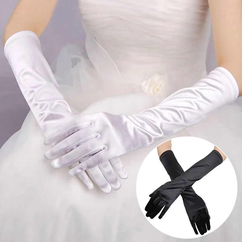 

Vintage Banquet Long Satin Gloves Bridal Wedding Photo Jewelry Travel Shoot Sunscreen Wedding Dress Evening Party Prom Gloves