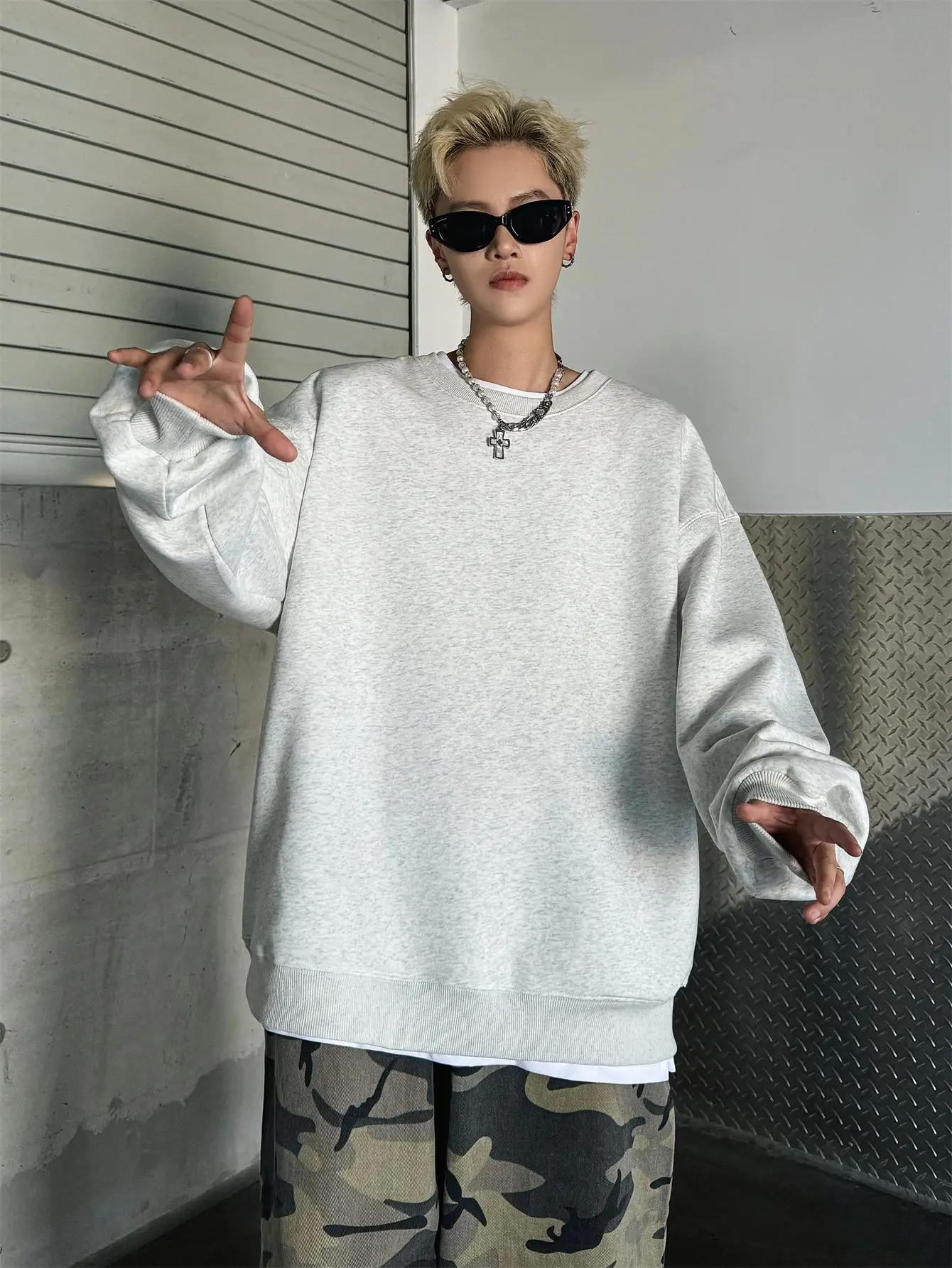 Мужской пуловер в стиле хип-хоп однотонный свитшот оверсайз Y2k