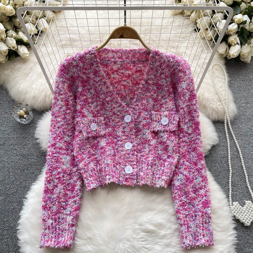 

Autumn Gentle Wind Niche Design Sense Soft V-neck Loose Short Knitted Sweater Woman