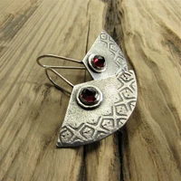 tribal round inlaid red zircon hook earrings vintage jewelry ethnic silver color metal carving pattern dangle earrings